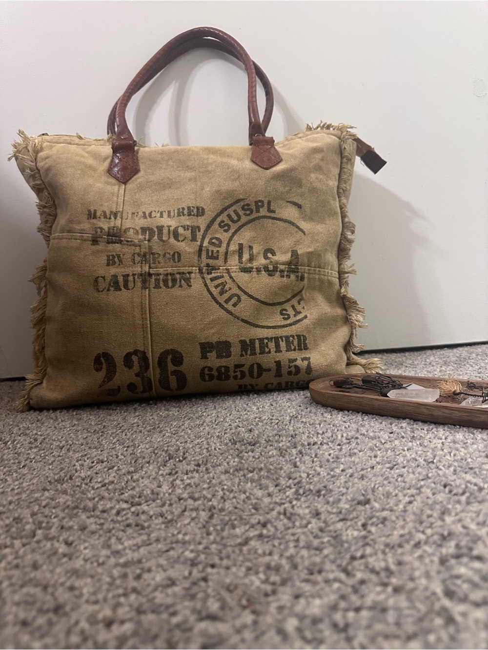 Myra Bag Canvas Tote with Leather Handles - Tan